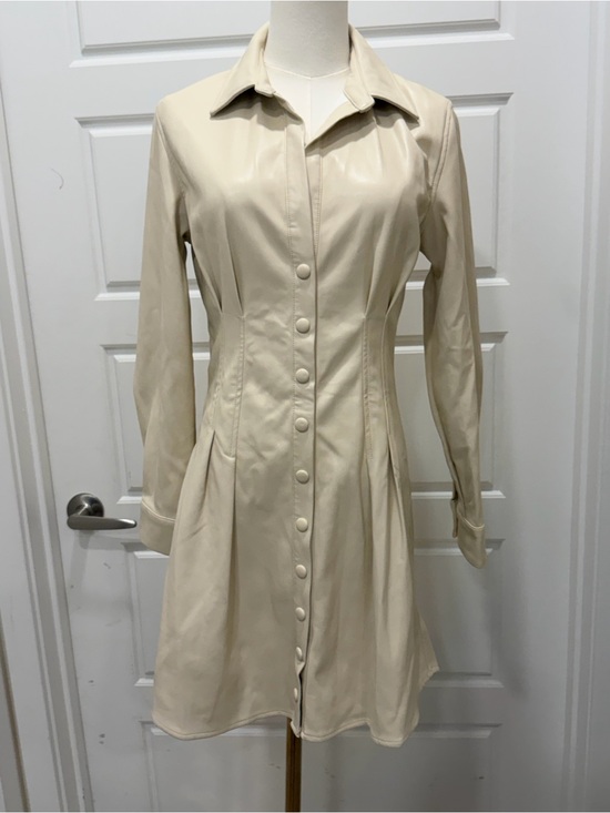 Heartloom Dresses & Skirts - Heartloom Tai Faux Leather Cream Button-Front Long Sleeve Shirt Dress